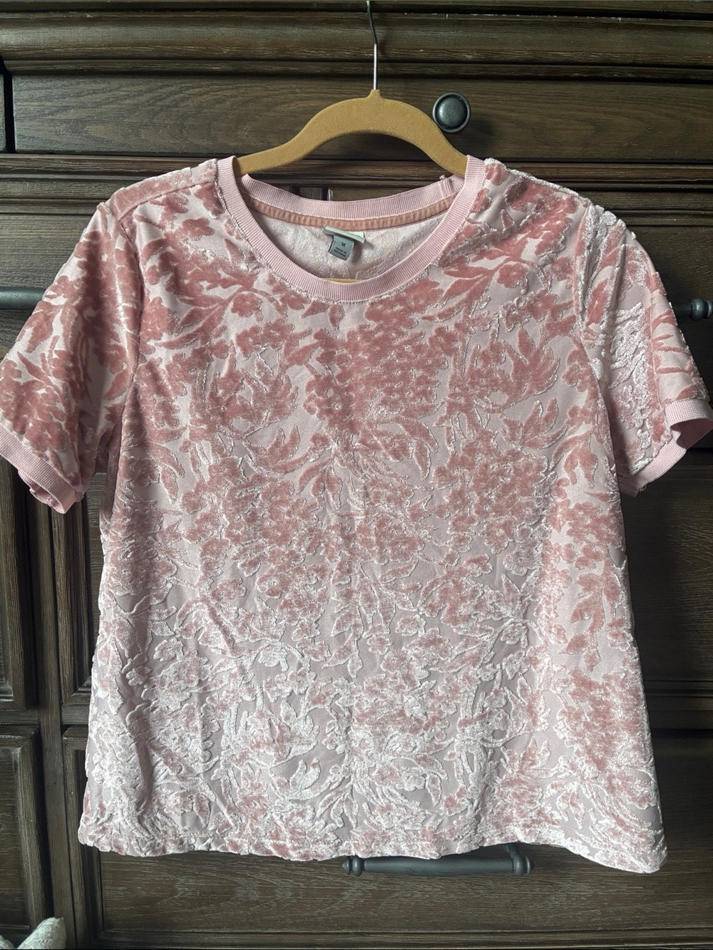 a new day Dusty Pink Floral Burnout Velour Short-Sleeve Tee